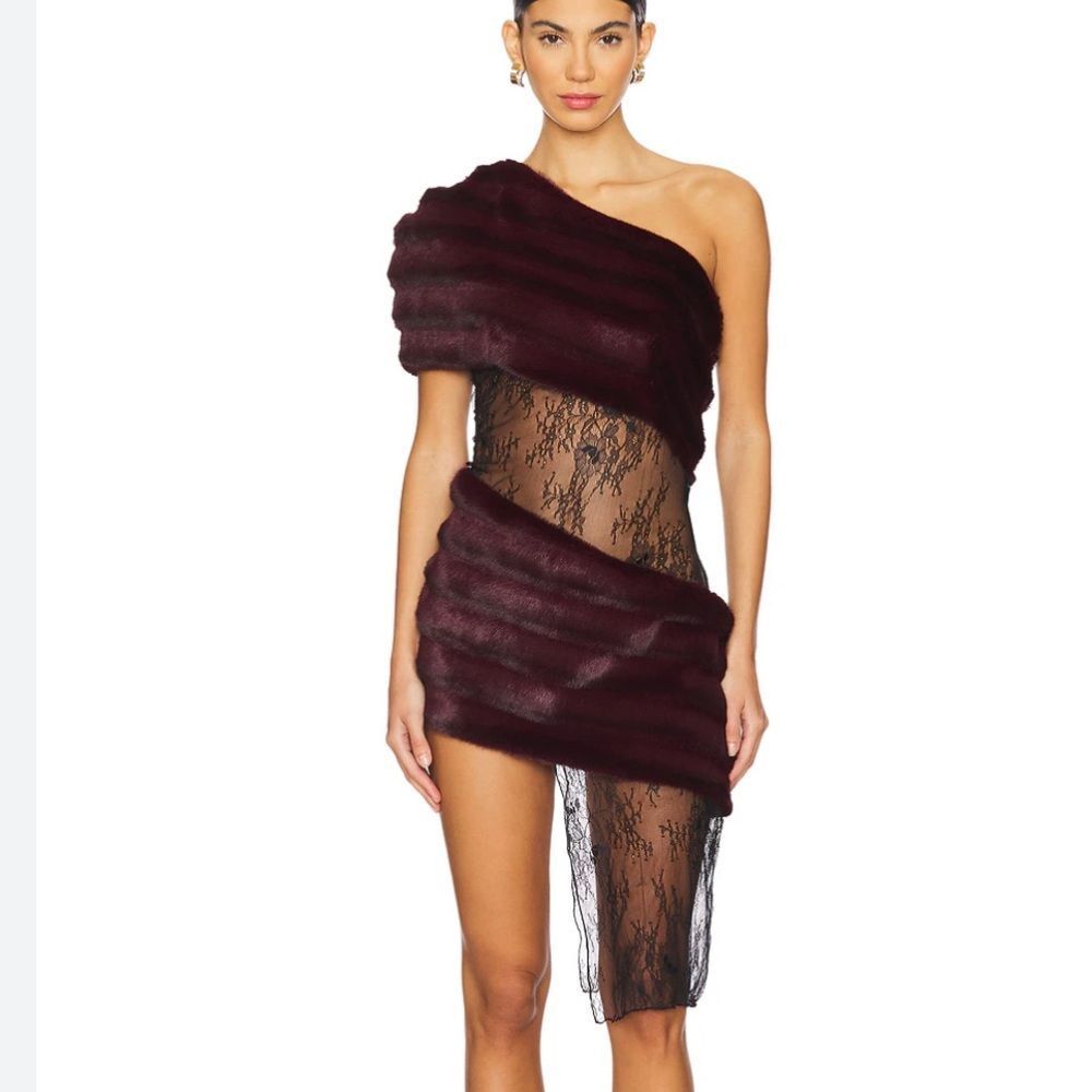 Kim Shui Burgundy and Black One-Shoulder Mini Dress